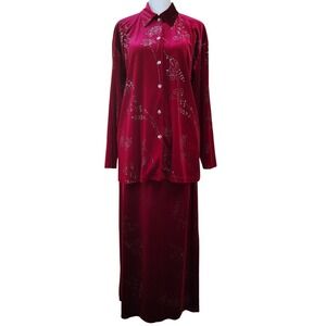 Vintage Impressions Lifestyle Womens Skirt Set Medium Red Velvet Floral Holidays